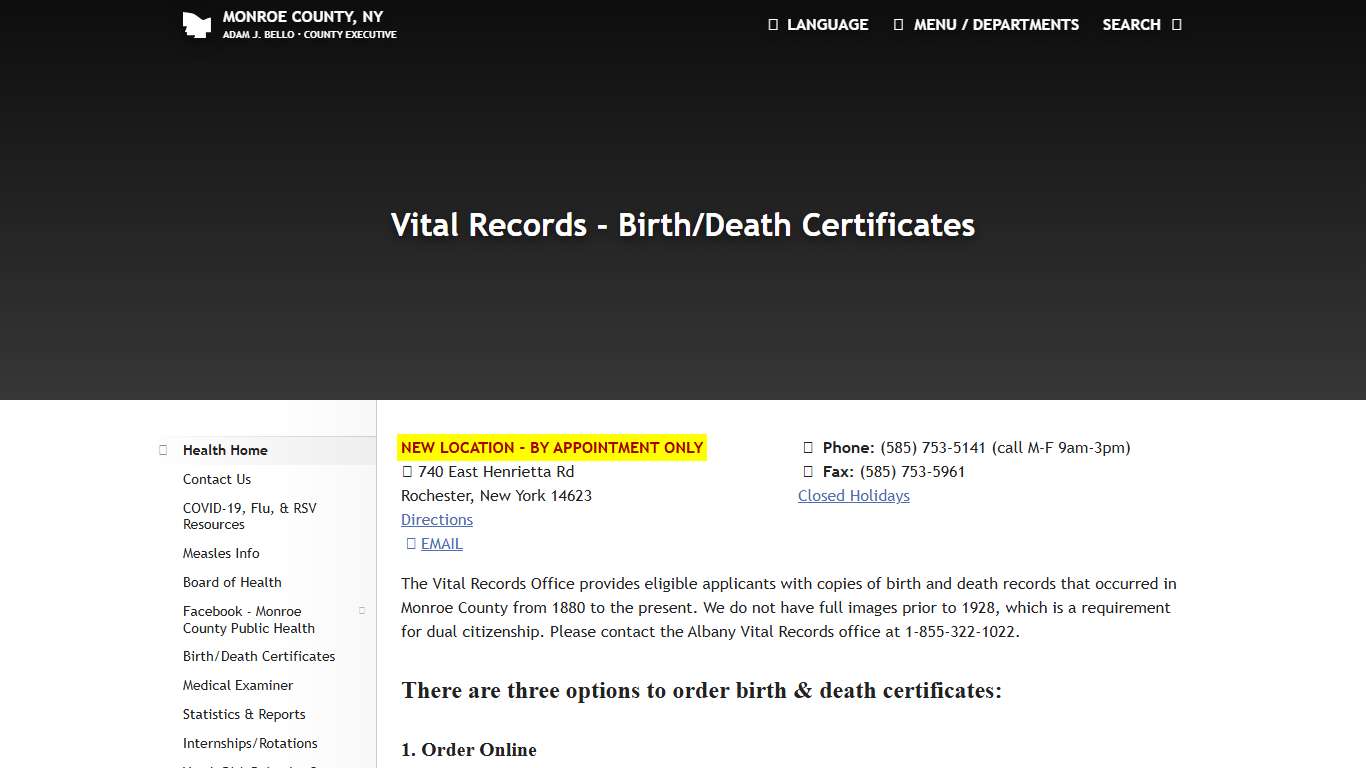 Monroe County, NY - Vital Records - Birth/Death Certificates